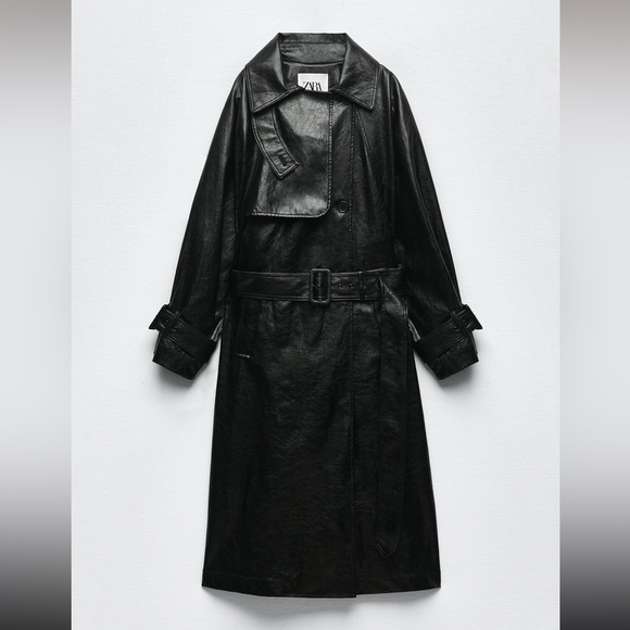 Zara belted faux leather trench coat - Picture 9 of 13